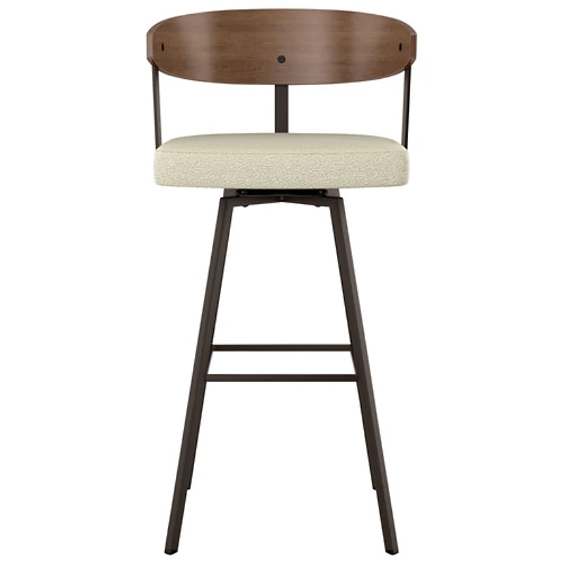 Quinton Contemporary Bar Height Barstool - Cream Boucle/Light Brown/Dark Brown