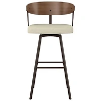 Quinton Contemporary Bar Height Barstool - Cream Boucle/Light Brown/Dark Brown