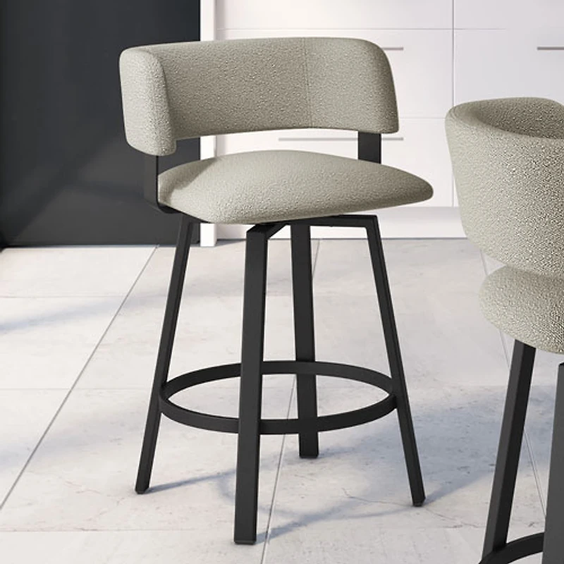 Stinson Contemporary Counter Height Barstool - Beige Grey Boucle/Black