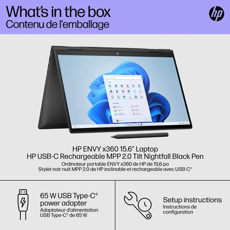 Portable 2-en-1 à écran tactile DELO de 15 po ENVY x360 de HP - Noir (Ryzen 7 7730U d'AMD/SSD 1 To/RAM 16 Go/Windows 11)
