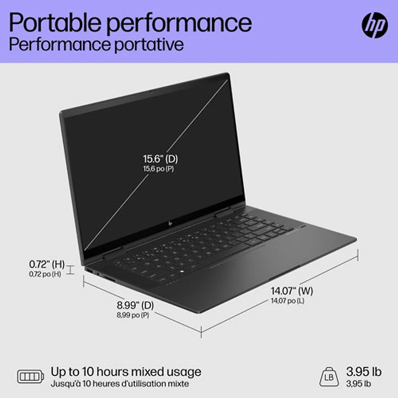 Portable 2-en-1 à écran tactile DELO de 15 po ENVY x360 de HP - Noir (Ryzen 7 7730U d'AMD/SSD 1 To/RAM 16 Go/Windows 11)