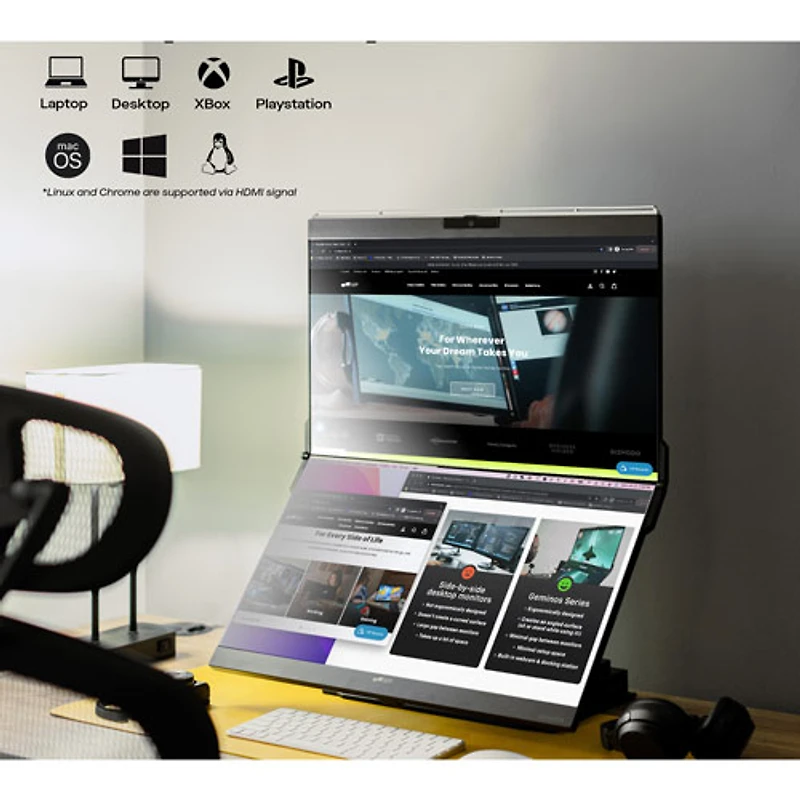 Moniteur ACL IPS QHD 75 Hz à écran tactile de 24 po Geminos X de Mobile Pixels avec temps de réponse de 14 ms gris à gris (MP-116-1001P01) - Noir