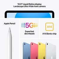 iPad 10,9 po 64 Go Wi-Fi 6 et 5G d'Apple avec Fido (10e gén.) - Rose - Financement mensuel