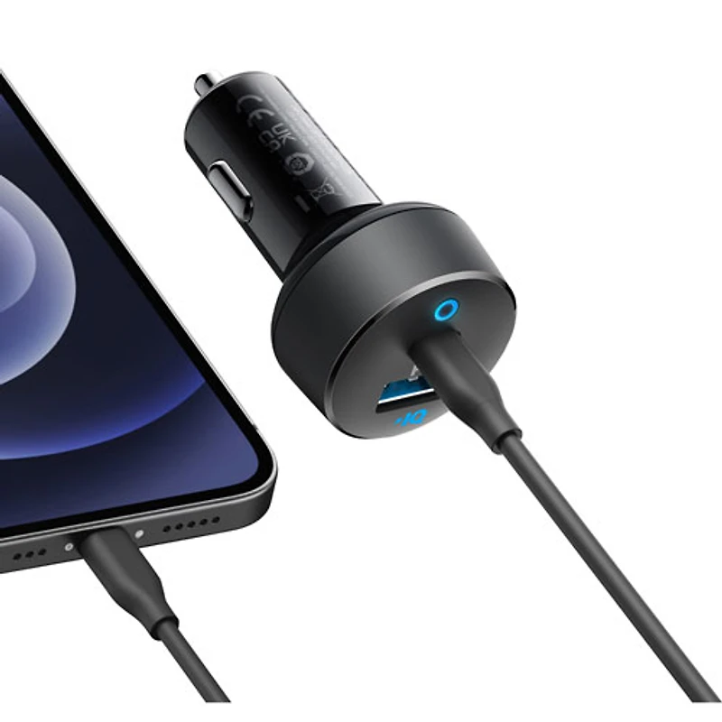 Anker PowerDrive 35W PD 2-Port USB-A/USB-C Car Charger with USB-C Cable - Black/Grey