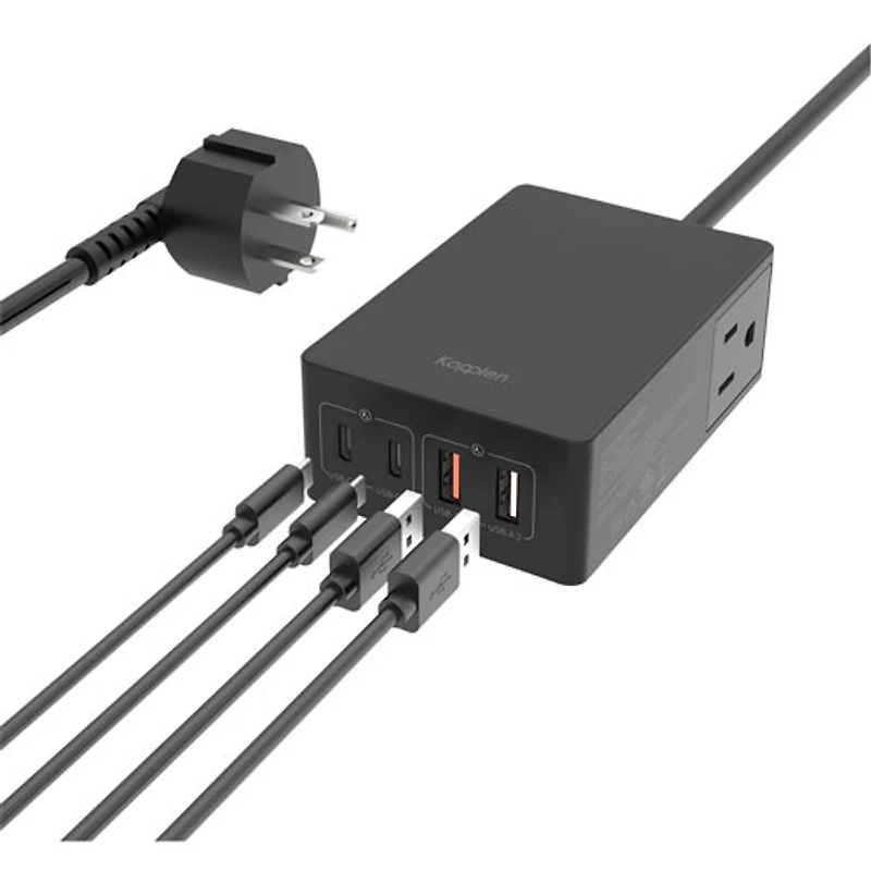 Station de chargement PD 6-en-1 de 65 W avec ports USB-A/USB-C et prise de Kopplen