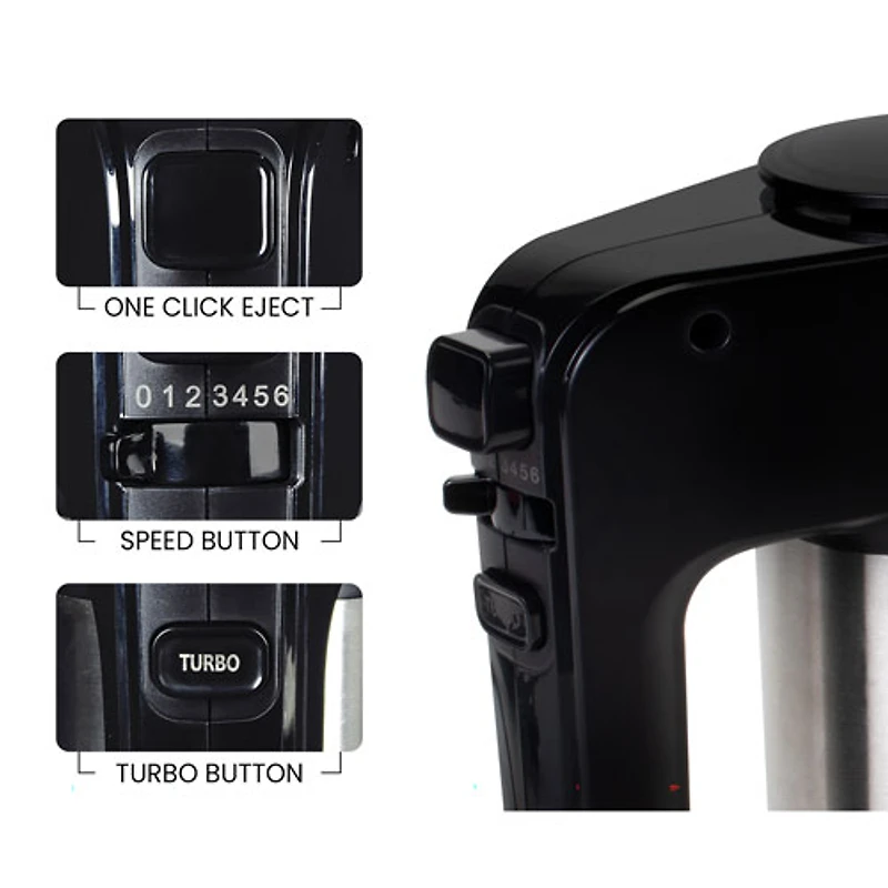 Mélangeur à main électrique à 6 vitesses de Total Chef - 250 W - Noir/Argenté