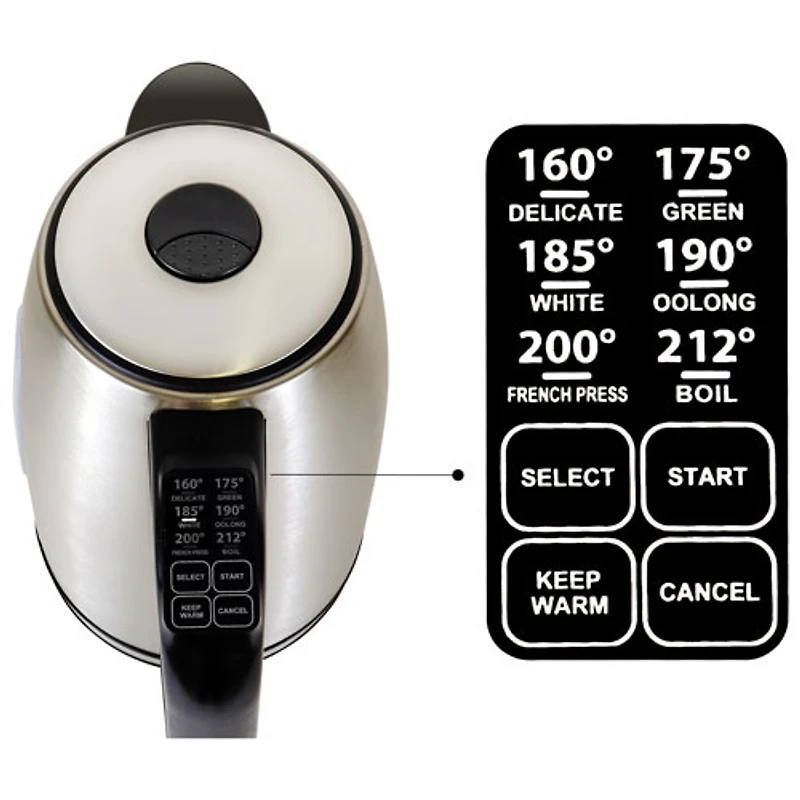Bouilloire électrique sans fil de Kenmore - 1,7 l - Noir et argenté
