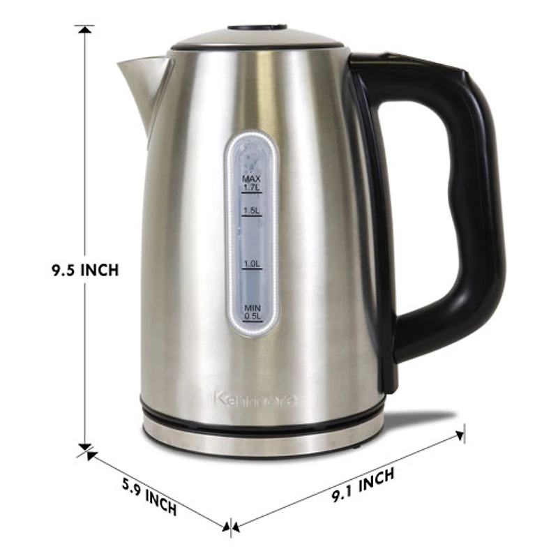 Bouilloire électrique sans fil de Kenmore - 1,7 l - Noir et argenté