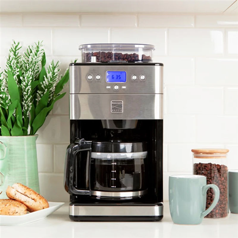 Cafetière automatique Elite Grind & Brew avec moulin de Kenmore - 12 tasses - Acier inoxydable