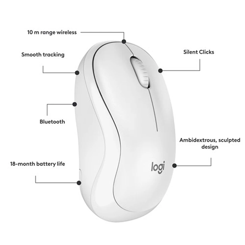 Logitech M240 Silent 1000 DPI Bluetooth Optical Mouse - Off-White