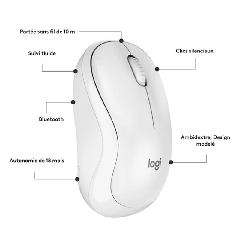 Logitech M240 Silent 1000 DPI Bluetooth Optical Mouse - Off-White