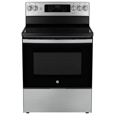 Cuisinière électrique autonome à 5 éléments avec convection véritable et friture à l'air 5,0 pi³ 30 po de GE (JCB840STSS) - Inox