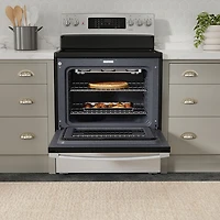 Cuisinière électrique autonome à 5 éléments à convection véritable et friture à l'air sans préchauffage de 5,0 pi³ et de 30 po de GE (JCB840STSS) - Acier inoxydable