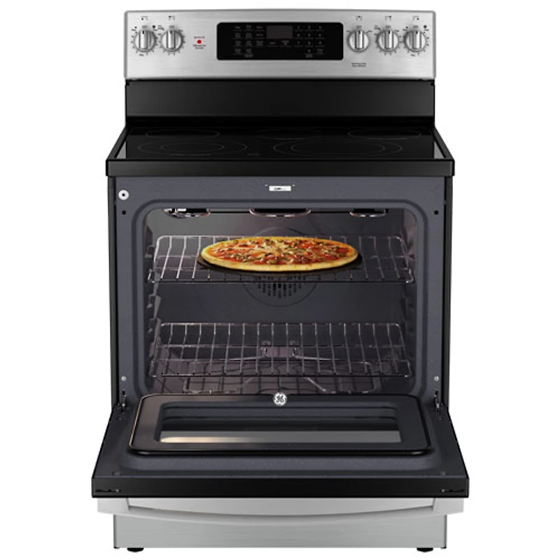 GE 30" 5.0 Cu. Ft. True Convection 5-Element Freestanding Electric Air Fry Range (JCB840STSS) - Stainless Steel