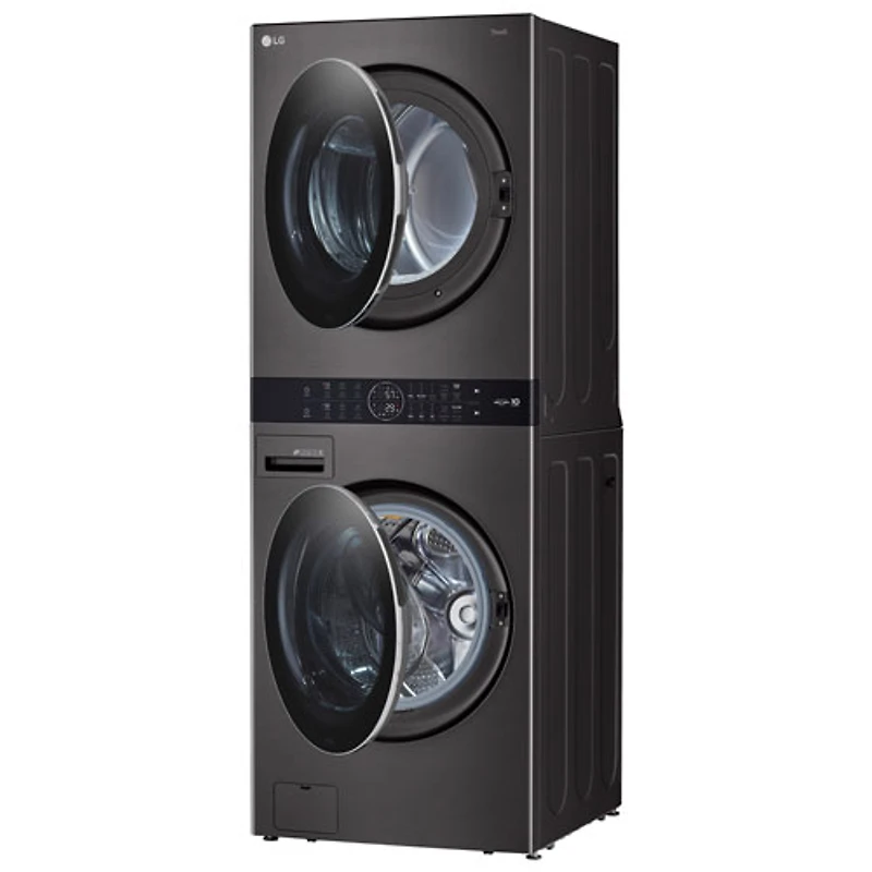 LG WashTower 5.2 Cu. Ft. HE Steam Washer & 7.4 Cu. Ft. Dryer Laundry Centre (WKGX201HBA) - Black Stainless