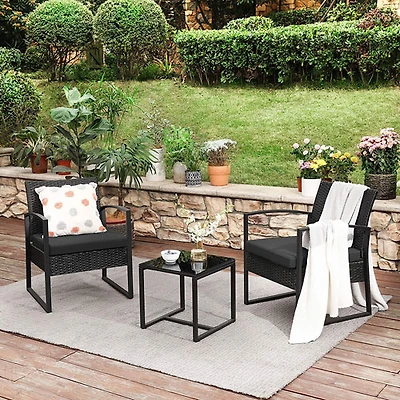 Songmics 3-Piece Resin Wicker Bistro Set - Black