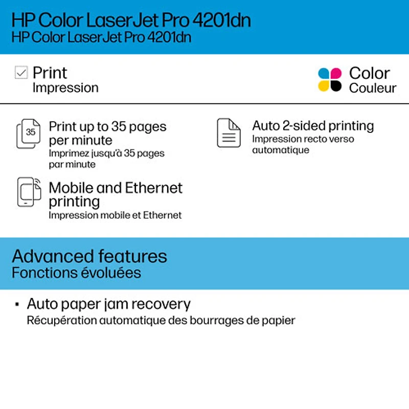 Imprimante laser couleur sans fil LaserJet Pro 4201DN de HP