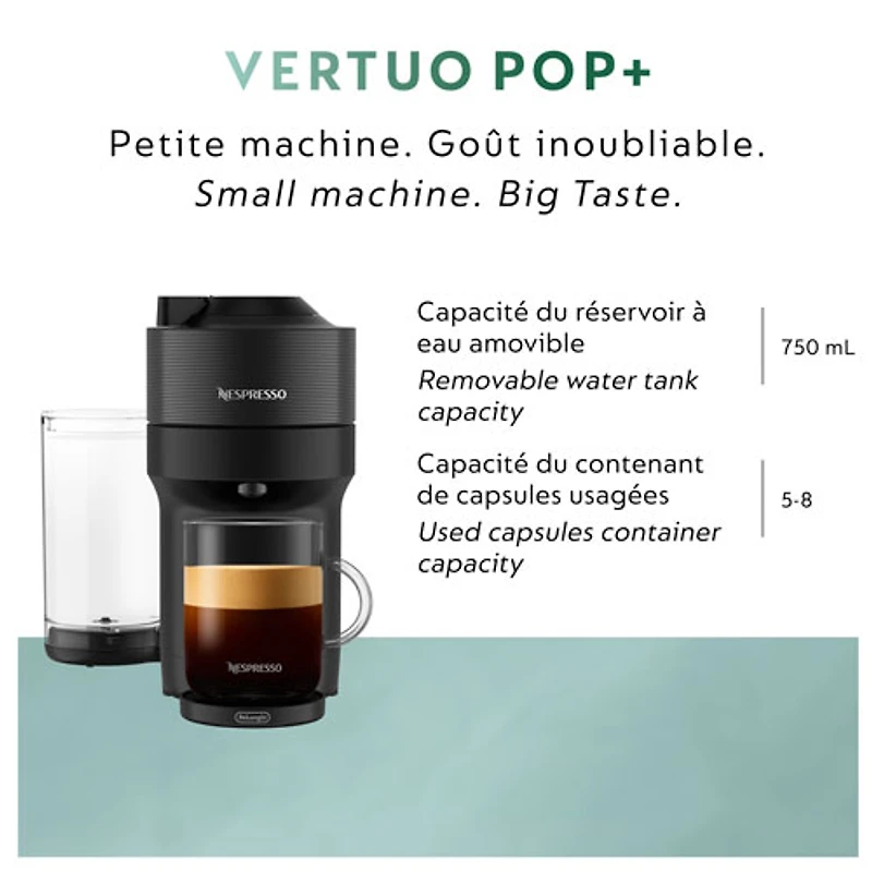 Ensemble avec machine à café/espresso Vertuo Pop+ de Nespresso par De'Longhi - Noir réglisse