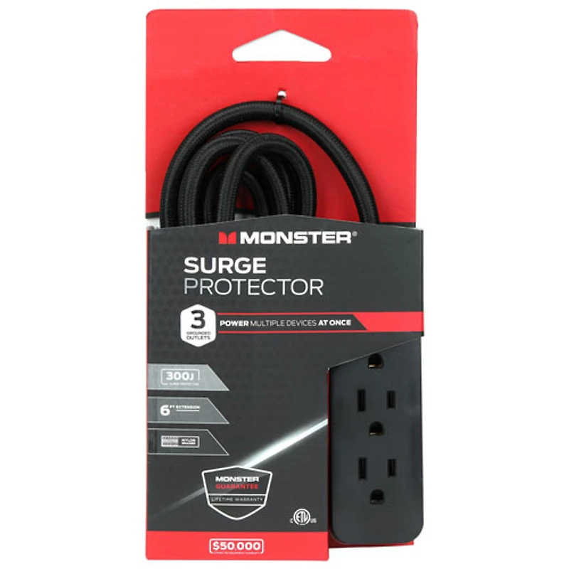Parasurtenseur à 3 prises 300J de Monster - Noir