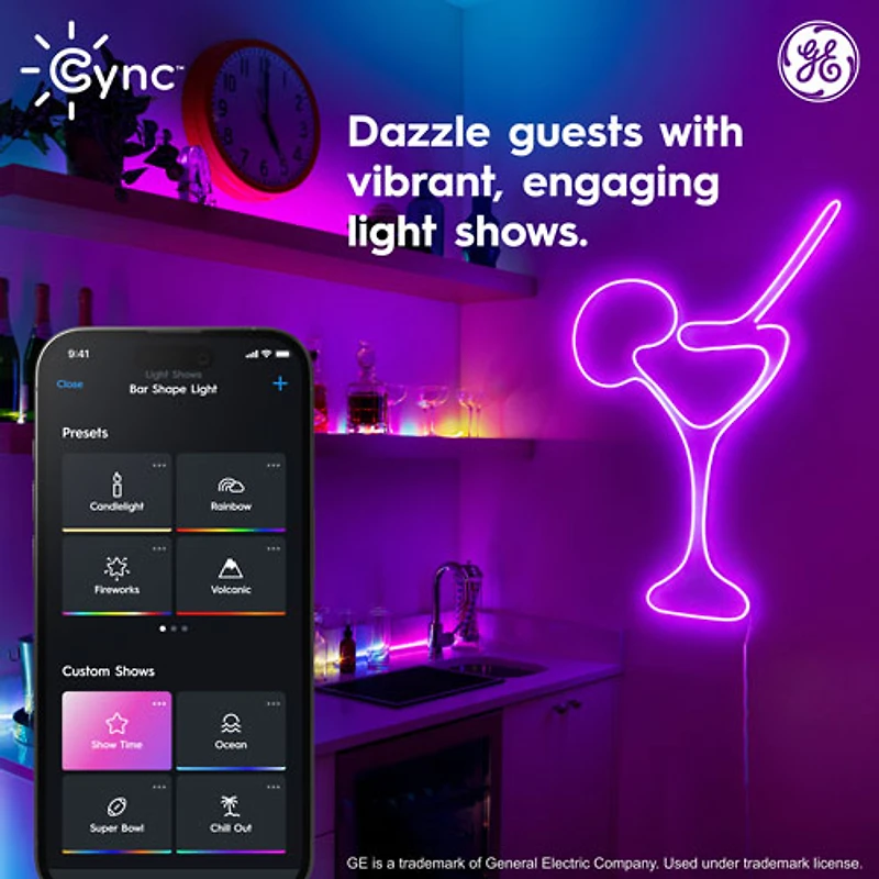 Bande lumineuse intelligente à effets dynamiques en forme de néon de 3 m (10 pi) Cync de GE