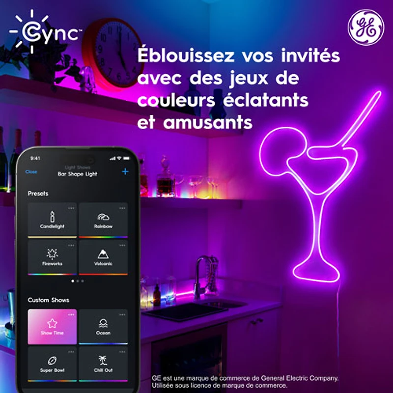 Bande lumineuse intelligente à effets dynamiques en forme de néon de 3 m (10 pi) Cync de GE