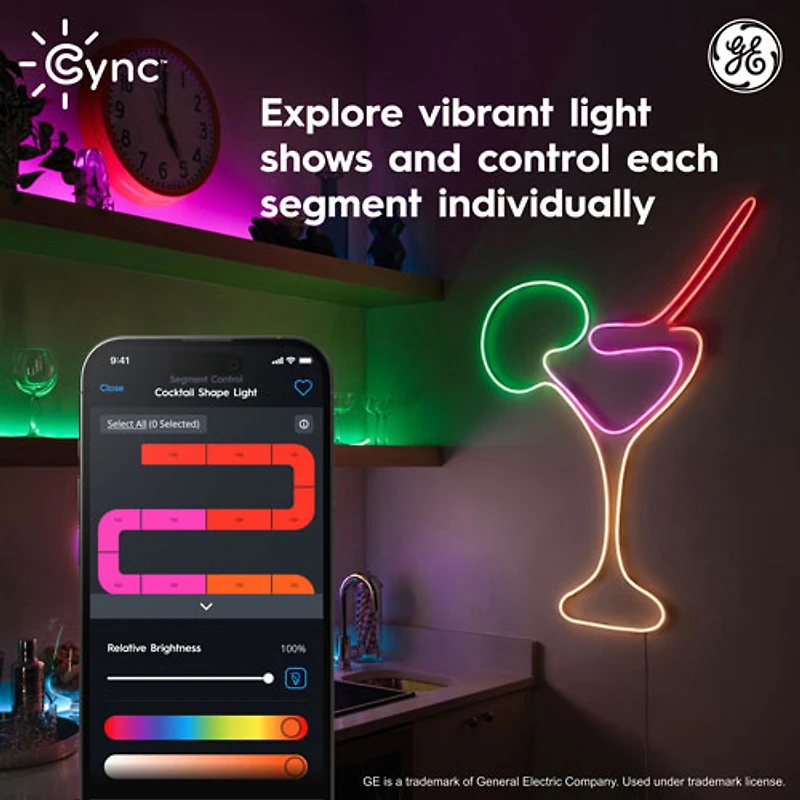 Bande lumineuse intelligente à effets dynamiques en forme de néon de 3 m (10 pi) Cync de GE