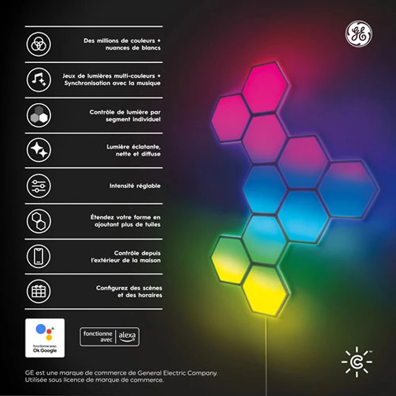 Panneaux lumineux hexagonaux à effets dynamiques Cync de GE - Trousse d'extension - 5 panneaux