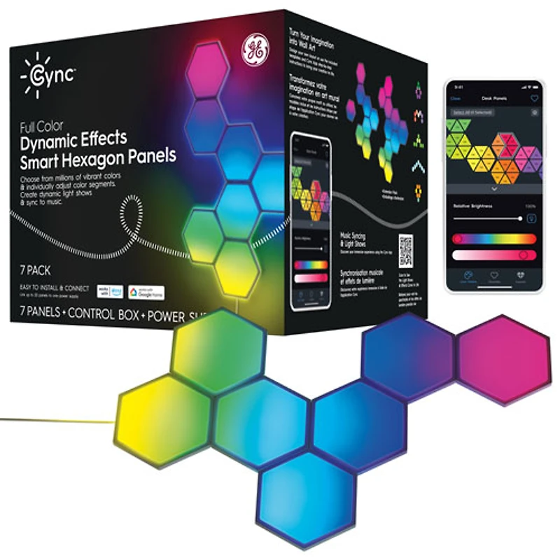 Panneaux lumineux hexagonaux à effets dynamiques Cync de GE - Trousse intelligente - 7 panneaux