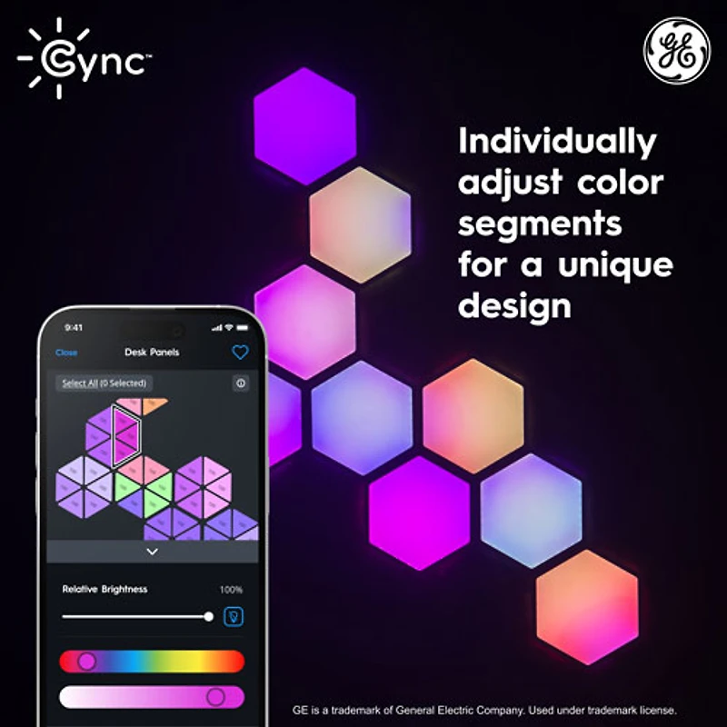 Panneaux lumineux hexagonaux à effets dynamiques Cync de GE - Trousse intelligente - 7 panneaux