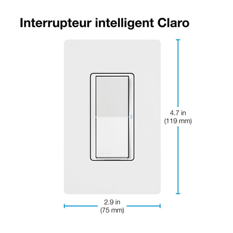 Interrupteur intelligent Claro de Lutron pour éclairage intelligent Caséta (DVRF-5NS-WH-RC)