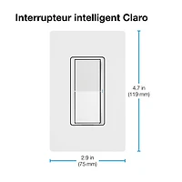 Interrupteur intelligent Claro de Lutron pour éclairage intelligent Caséta (DVRF-5NS-WH-RC)