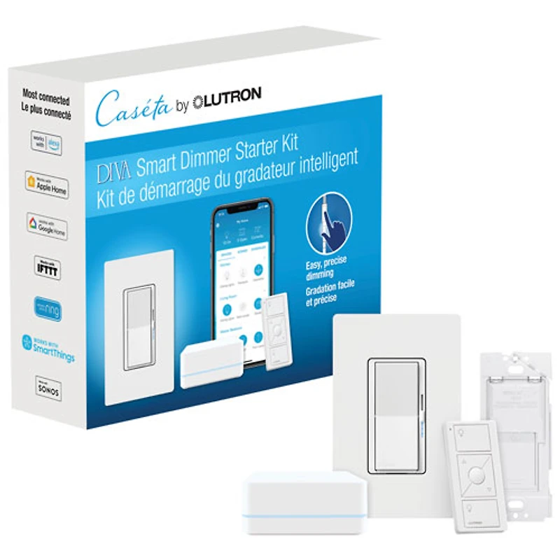 Trousse de départ à gradateur intelligent Diva de Lutron pour éclairage intelligent Caséta (DVRF-BDG-1D-C)
