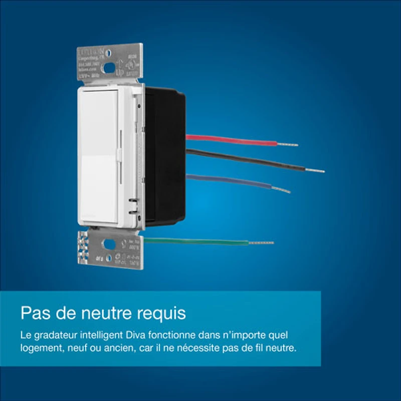 Trousse de départ à gradateur intelligent Diva de Lutron pour éclairage intelligent Caséta (DVRF-BDG-1D-C)