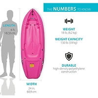 Kayak de 6 pi pour jeunes Wave avec pagaie de Lifetime - Rose