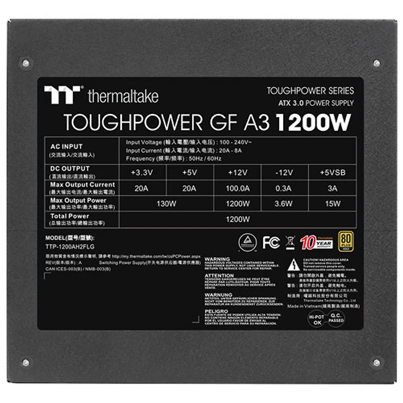 Thermaltake Toughpower GF A3 Gold Series 1200-Watt ATX Modular Power Supply
