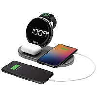 iHome Powervalet Quad Compact Alarm Clock with Qi Wireless Fast Charging - Black/Gunmetal