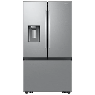 Réfrigérateur à deux portes à profondeur de comptoir SpaceMax de 25,5 pi³ et 36 po avec distributeur d'eau et de glaçons de Samsung (RF27CG5400SRAA) - Inox