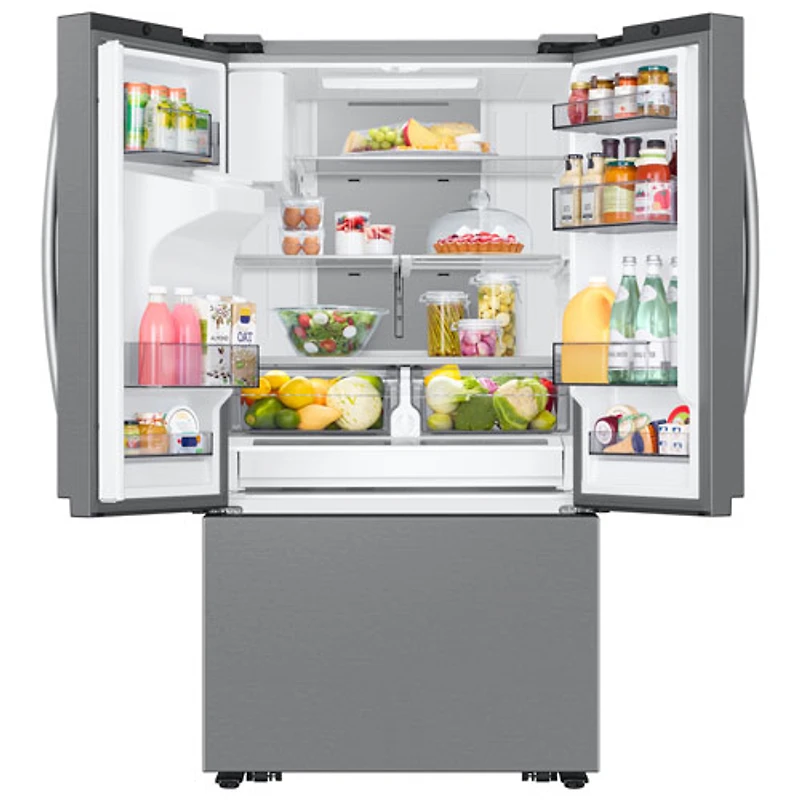 Réfrigérateur à deux portes à profondeur de comptoir SpaceMax de 25,5 pi³ et 36 po avec distributeur d'eau et de glaçons de Samsung (RF27CG5400SRAA) - Inox
