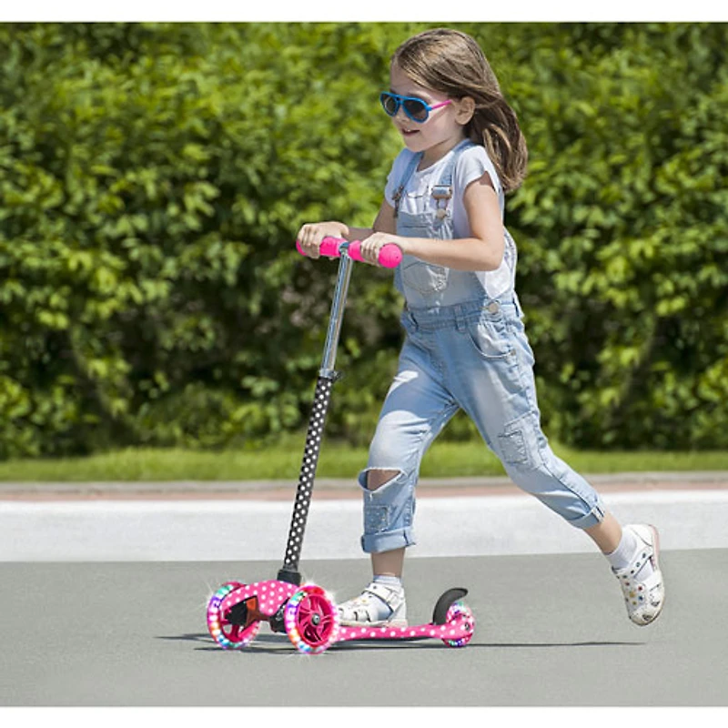 Trottinette à 3 roulettes avec lumières DEL Deluxe Mini de Rugged Racers - Pois roses
