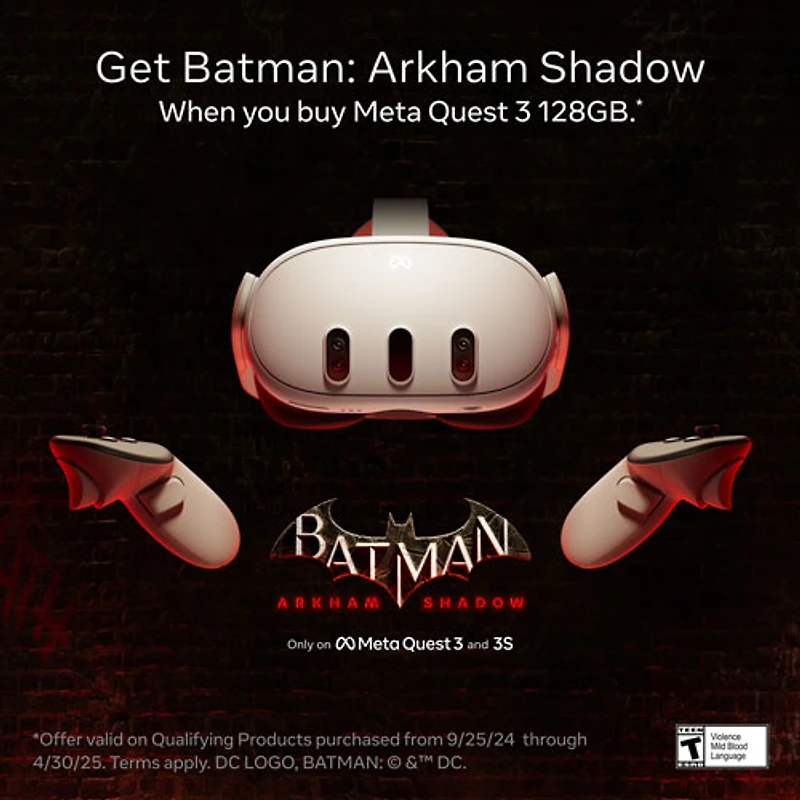 Casque de réalité virtuelle de 128 Go Quest 3 de Meta avec manettes Touch Plus et Batman : Arkham Shadow