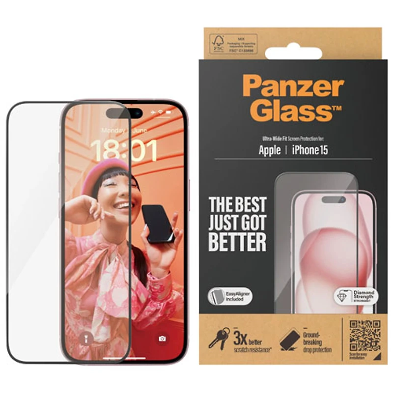 Protecteur d'écran en verre ultralarge de PanzerGlass pour iPhone 15