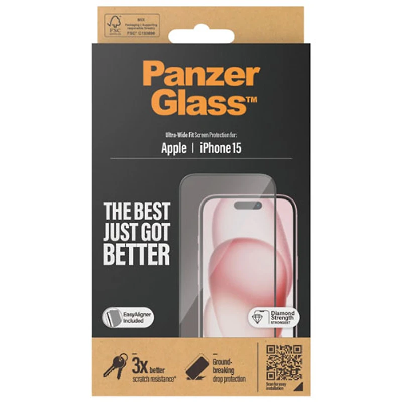 Protecteur d'écran en verre ultralarge de PanzerGlass pour iPhone 15