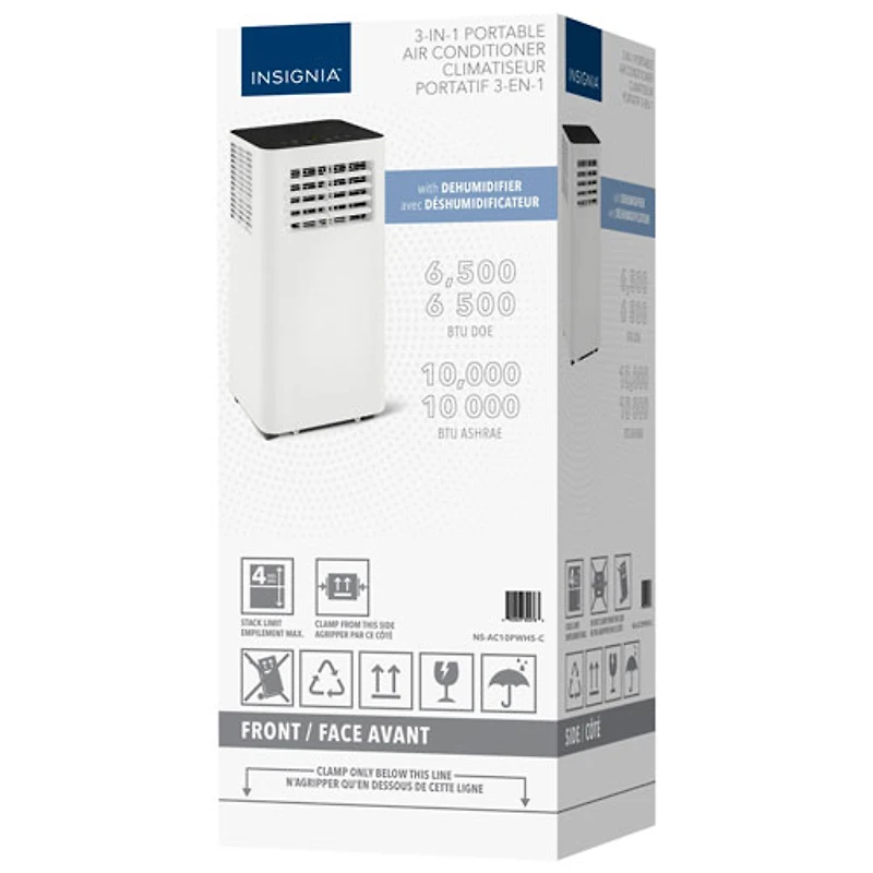 Insignia Portable Air Conditioner - 10000 BTU (250 sq ft Coverage) - Remote - White/Black