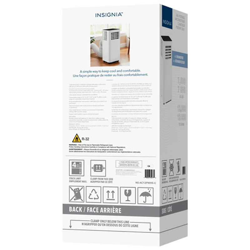 Insignia Portable Air Conditioner - 12000 BTU (300 sq ft Coverage) - Remote - White/Black