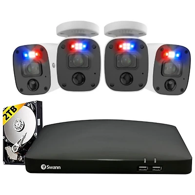 Système de surveillance à fil avec enregistreur numérique 2 To 8 canaux avec 4 caméras compactes 4K de Swann - Noir