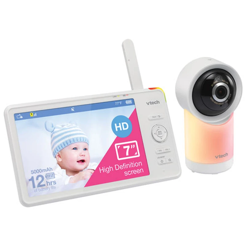 Interphone surveillance vidéo 7 po avec veilleuse, vision nocturne et audio bidirectionnel de VTech (RM7766HD)