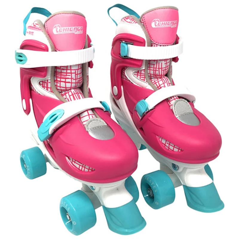 Ensemble avec patins à quatre roulettes réglables de Chicago - Rose - Taille 1-4