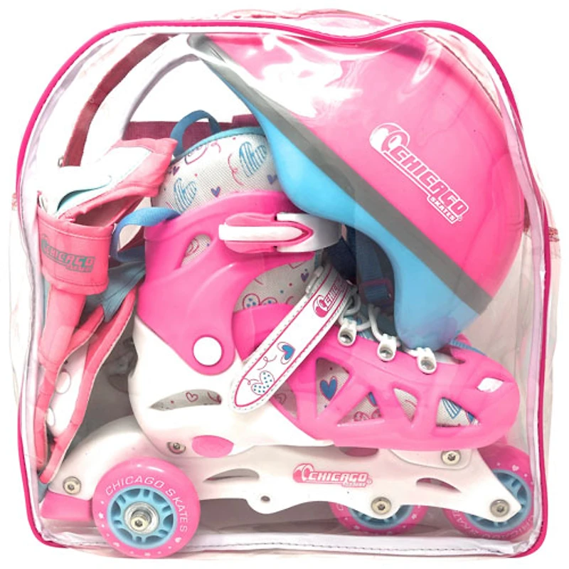 Ensemble avec patins à roues alignées d'entraînement 2-en-1 de Chicago - Rose - Taille J10-J13