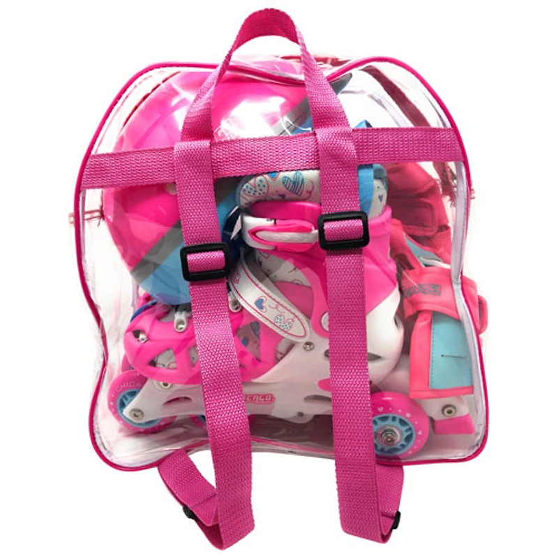 Ensemble avec patins à roues alignées d'entraînement 2-en-1 de Chicago - Rose - Taille J10-J13