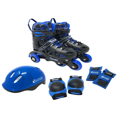 Ensemble avec patins à roues alignées d'entraînement 2-en-1 de Chicago - Bleu - Taille J10-J13